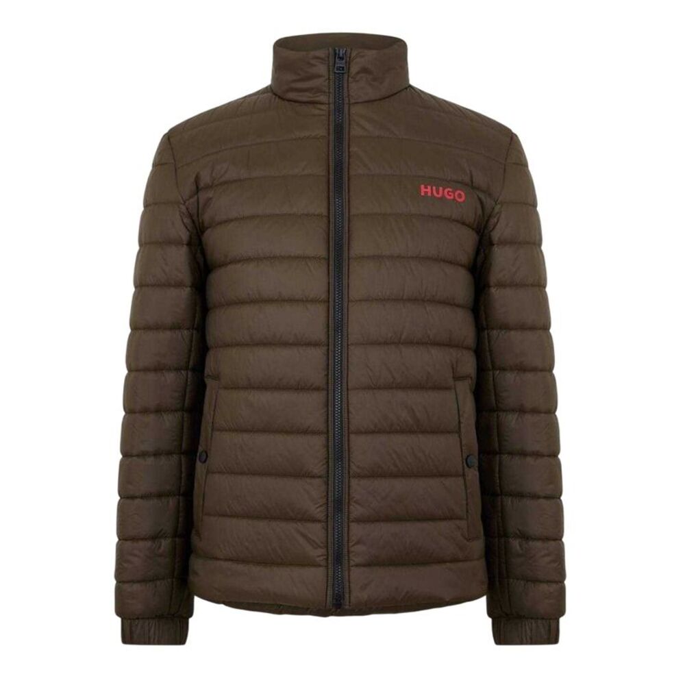 Hugo Mens Horizontal Stripe Puffer Jacket / Dark Green
